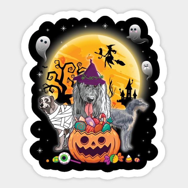 Irish Wolfhound Dog Mummy Witch Moon Ghosts Happy Halloween Thanksgiving Merry Christmas Day Sticker by joandraelliot